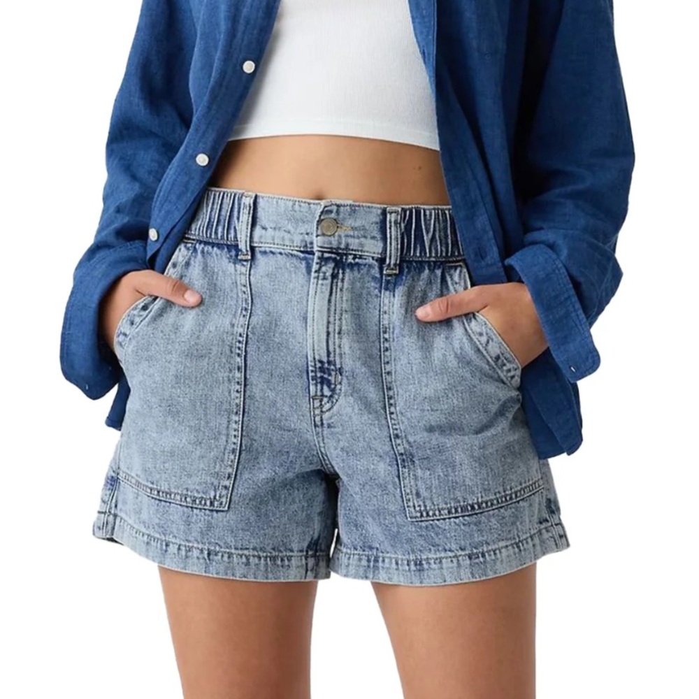 GAP Denim Easy Utility Shorts XXL Dark Wash Pull On Paperbag Denim Shorts 2024